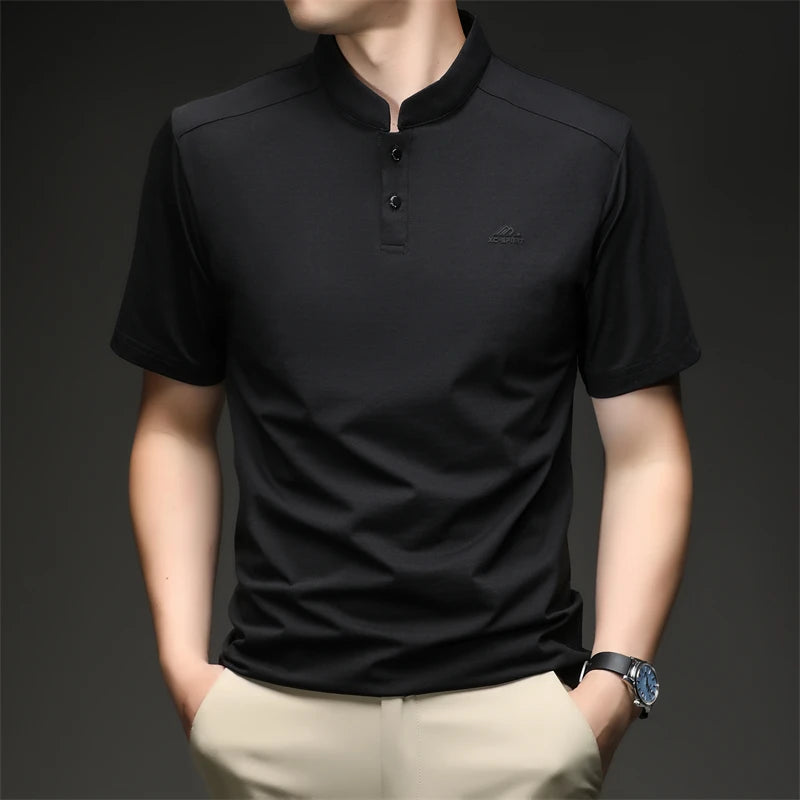 Mens Mandarin Collar Sport Polo Shirt Short