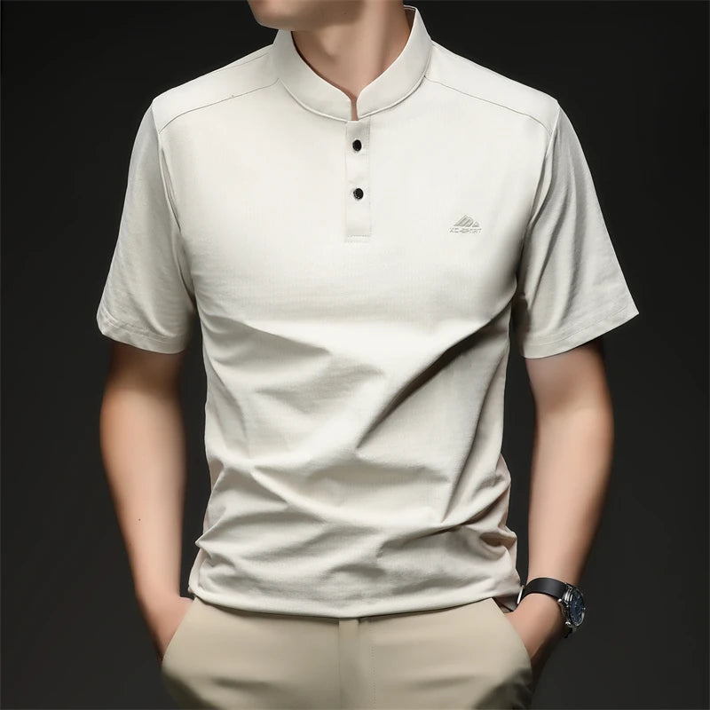 Mens Mandarin Collar Sport Polo Shirt Short