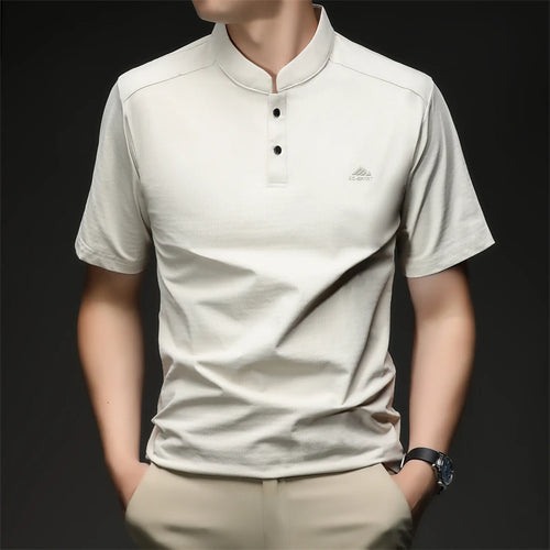 Mens Mandarin Collar Sport Polo Shirt Short