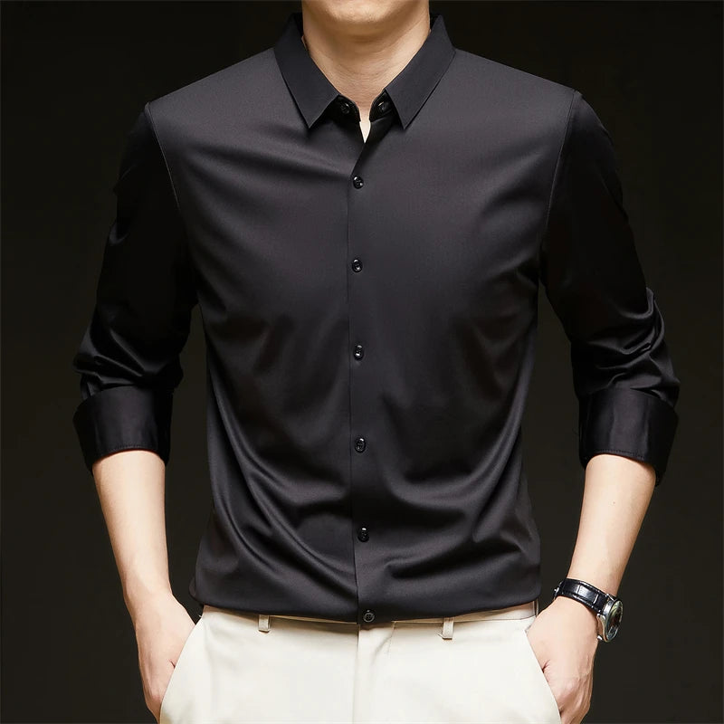 New Men's Business Casual Long Sleeved Solid
