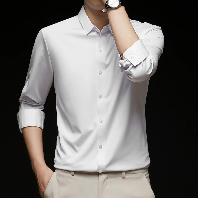 New Men's Business Casual Long Sleeved Solid