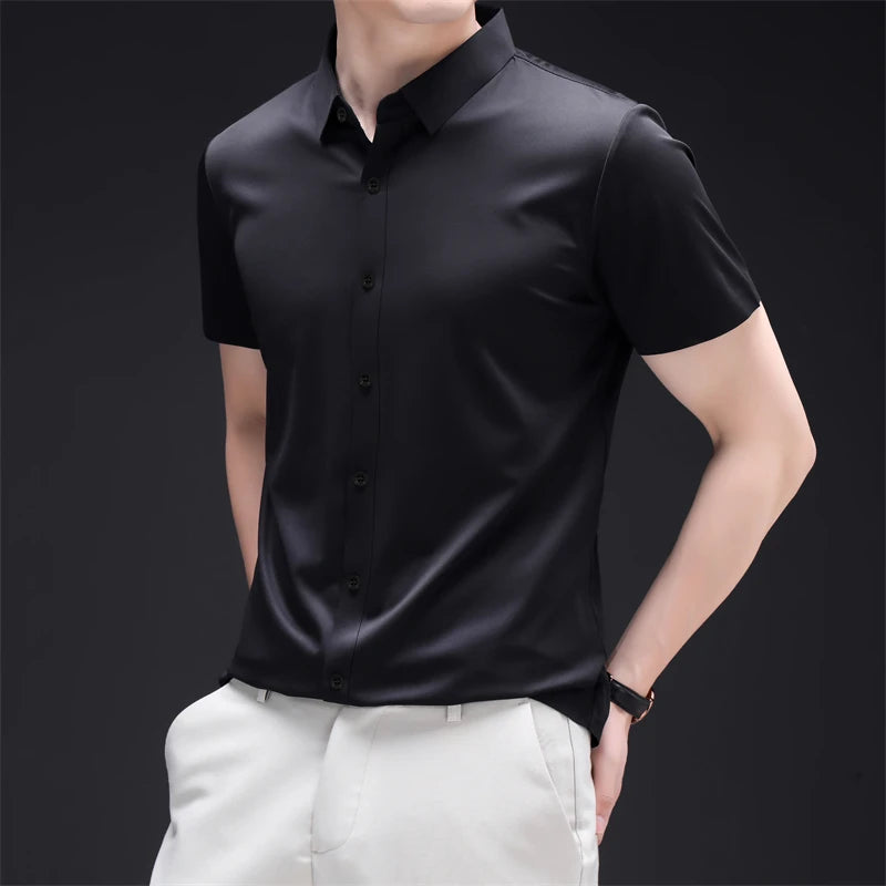 New Men's Business Casual Short Sleeved Solid