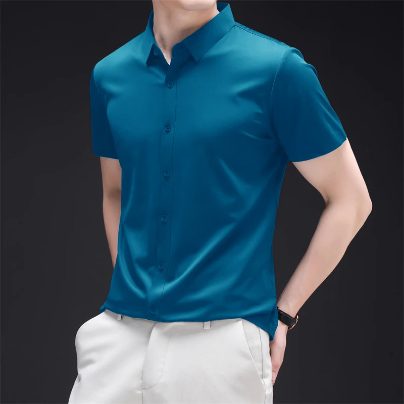 New Men's Business Casual Short Sleeved Solid