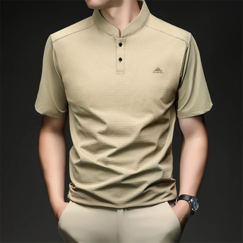 Mens Mandarin Collar Sport Polo Shirt Short