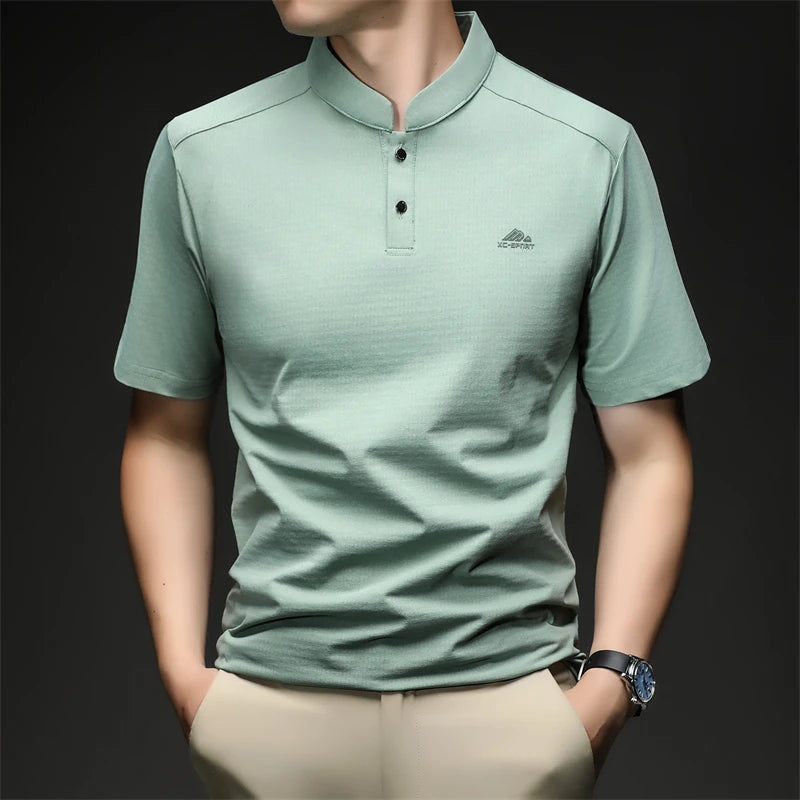 Mens Mandarin Collar Sport Polo Shirt Short