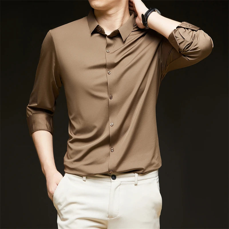 New Men's Business Casual Long Sleeved Solid