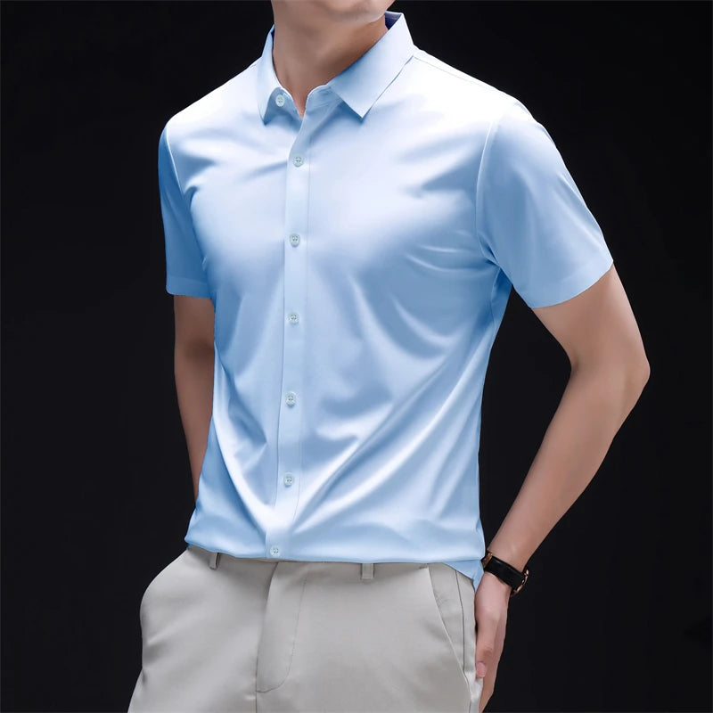 New Men's Business Casual Short Sleeved Solid