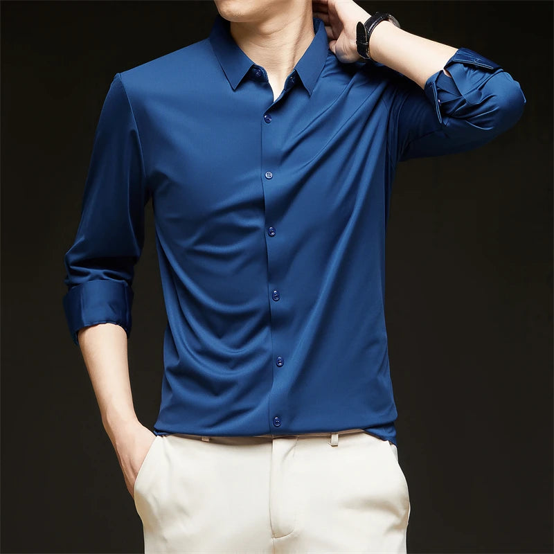 New Men's Business Casual Long Sleeved Solid