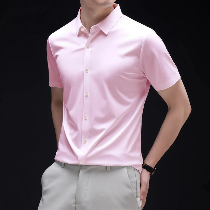New Men's Business Casual Short Sleeved Solid