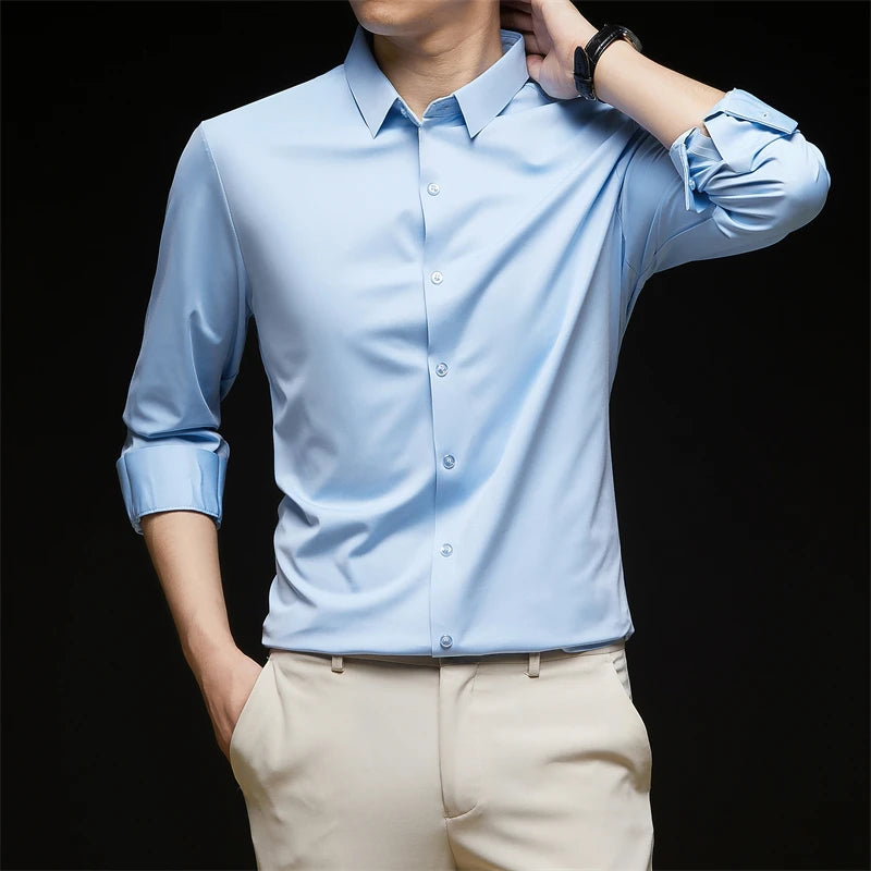 New Men's Business Casual Long Sleeved Solid
