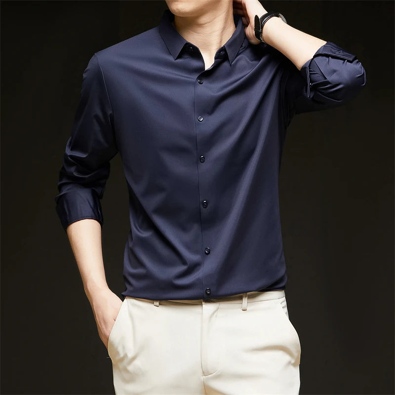 New Men's Business Casual Long Sleeved Solid
