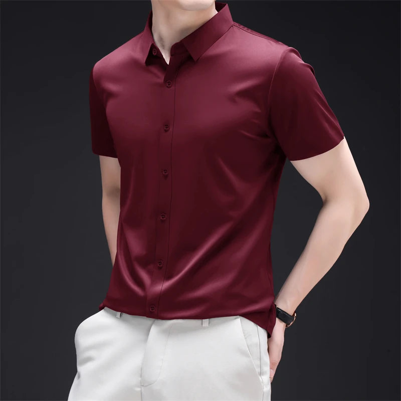 New Men's Business Casual Short Sleeved Solid
