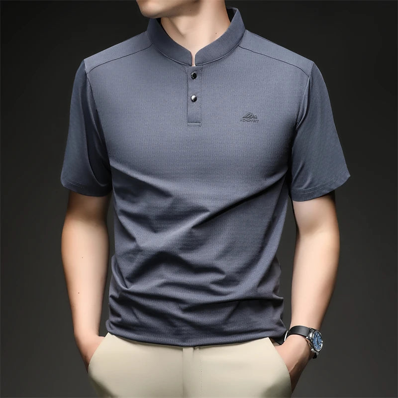 Mens Mandarin Collar Sport Polo Shirt Short